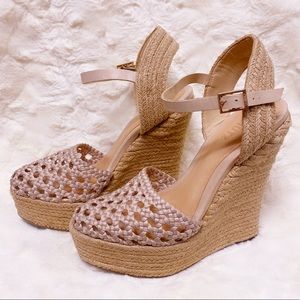 Schutz Caged Nude High wedge Platform Espadrille